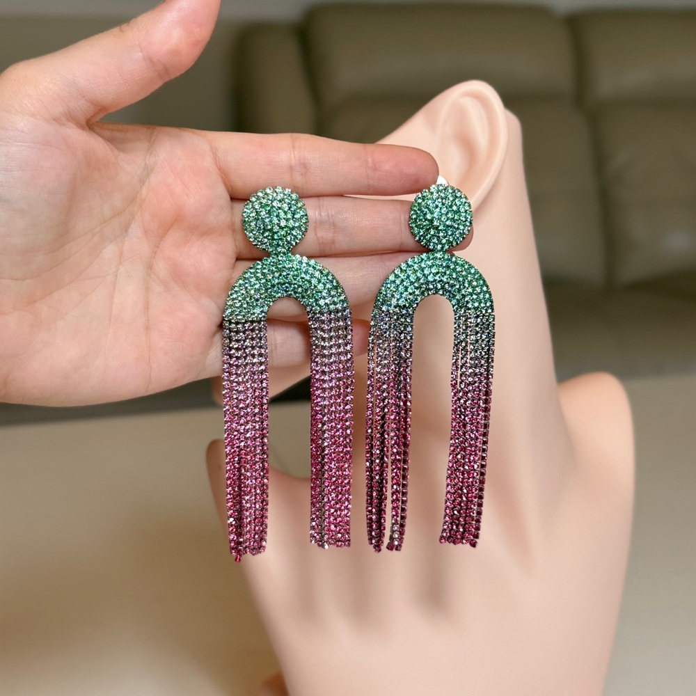 ⚜️ Elegant Spring Pink and Green Ombre Earrings - Picture 10 of 10
